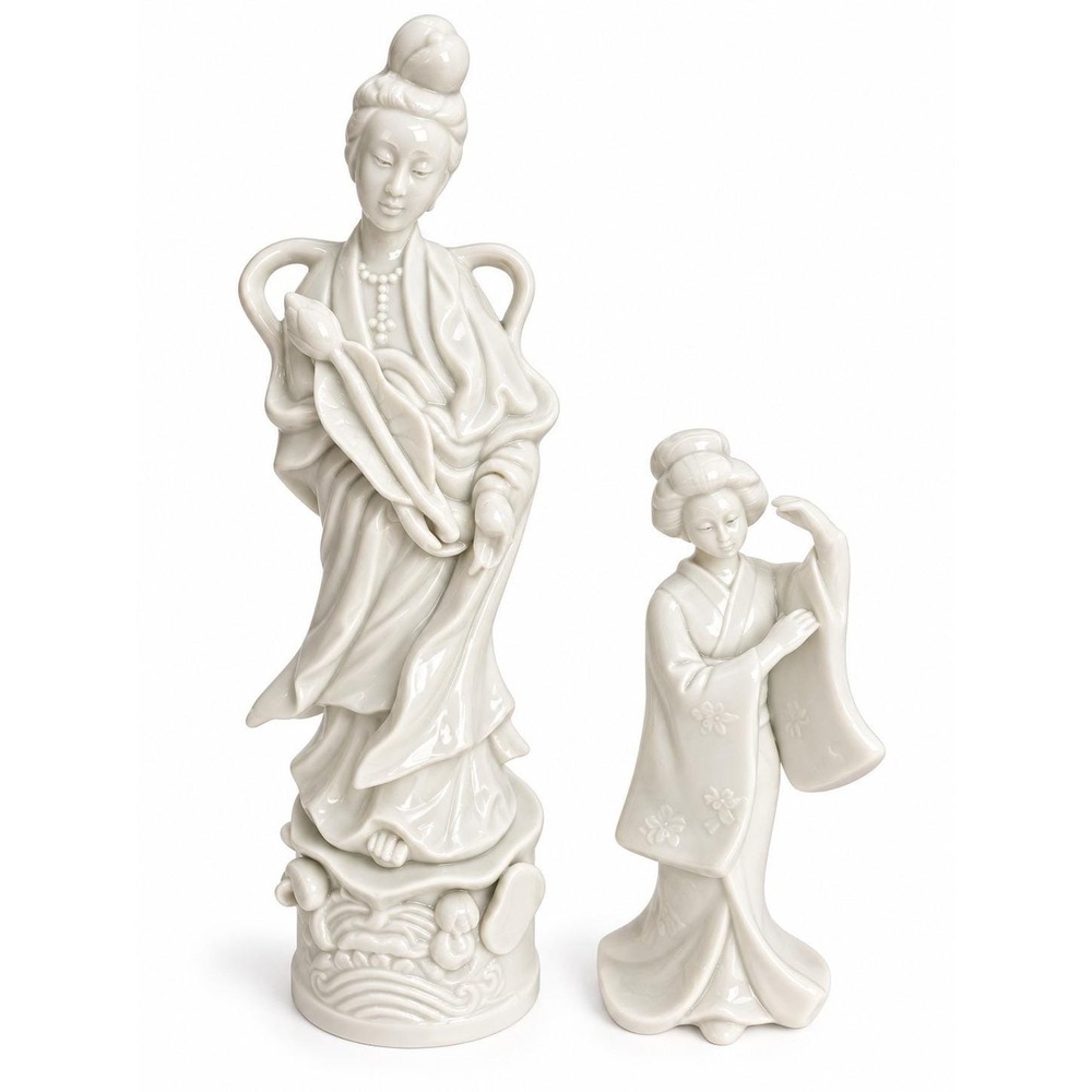 Vintage HOMCO 1426 1443 Blanc de Chine Kwan Yin Geisha Figurines Taiwan